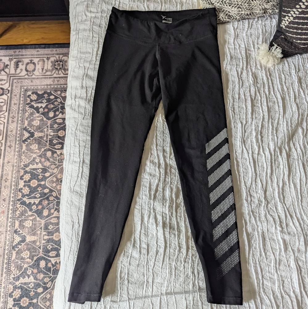 Old Navy Black Leggings with Striped Detail
